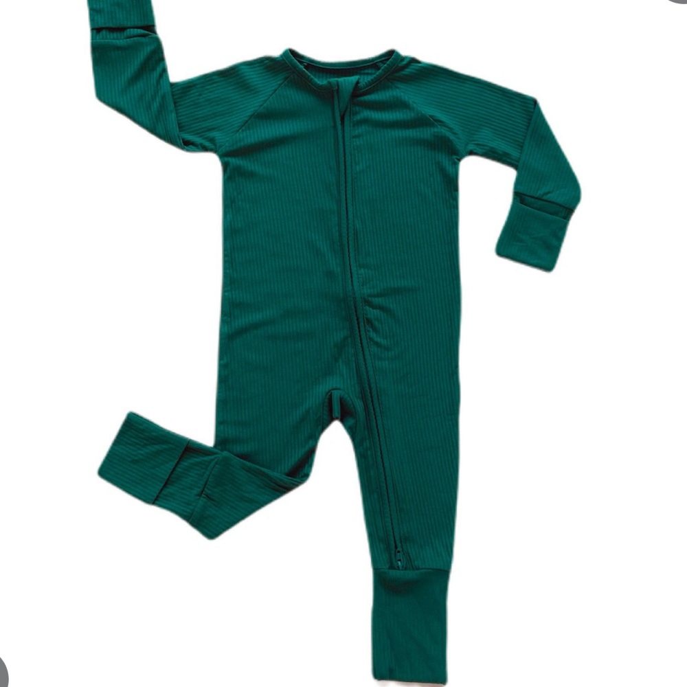 Little sleepies emerald ribbed zippy.